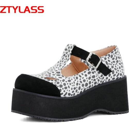 2021 New Summer Square High Heel Women Pumps Fashion Buckle Leopard Platform Shoes Ladies Round Toe T-strap Dress Spring Shoes