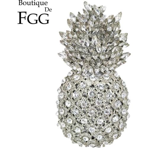 Boutique De FGG Dazzling Mini Pineapple Fruits Crystal Evening Bags and Clutches for Women Formal Dinner Party Purses Handbags