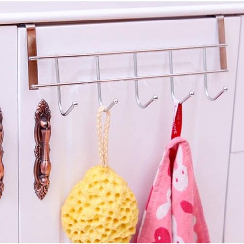 1Pc 5 Hooks Stainless Steel Free Of Punch Rack Clothes Hooks Kitchen Utensils Dish Storage Hooks Bedroom Towel Hanger Organizer