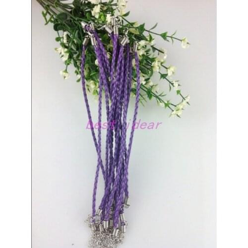 100pcs Purple Leather Braided Charm Bracelet For Bead lobster Clasp Cords 18cm ,free shipping, FB-905