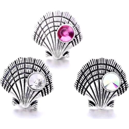 18mm Snap Buttons Jewelry Assorted Rhinestone Mixed Metal Shell Shape Snap Button DIY Bracelet Necklace Ginger Charms Jewelry