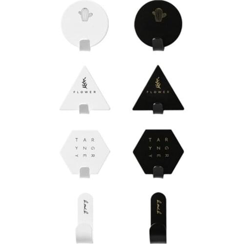 4 Pcs Nordic Style Geometric Wrought Iron Wall Hanging Hook Self-adhesive Wall Hook Decor Creative Door Hook Minimalist