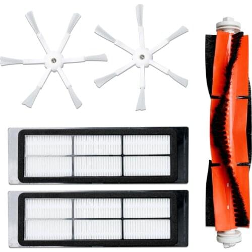 5pcs/set for Xiaomi/Roborock S50 S51 S55 Robot Vacuum Cleaner Parts 2pcs 6 Arms Side brushes& Washable Hepa Filter+Main Brush