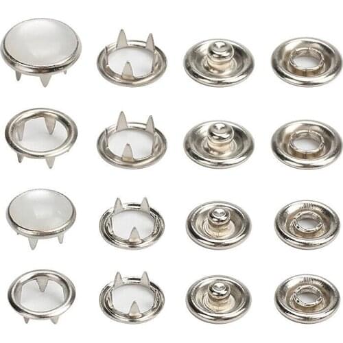 50sets(4pcs 1set) 9.5/11mm Sliver Metal Pearl Prong Snap Buttons Press Studs Fasteners Baby Romper Buckle Button for Clothes Sew
