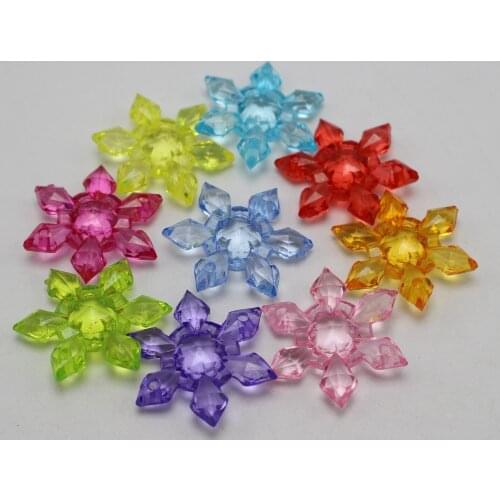 50 Mixed Colour Transparent Acrylic Snowflake Beads 28mm 2-hole Connector