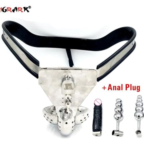 Stainless Steel Male Chastity Belt Penis Cock Cage Anal Beads Dildo Butt Plug Bdsm Slave Adult Games Sex Toys For Men Husband 18