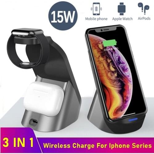 Tongdaytech 15W Qi Wireless Charger For Iphone X 8 11 Pro Max 3 IN 1 Fast Charger Station For Apple Airpods Pro Watch 5 4 3 2 1