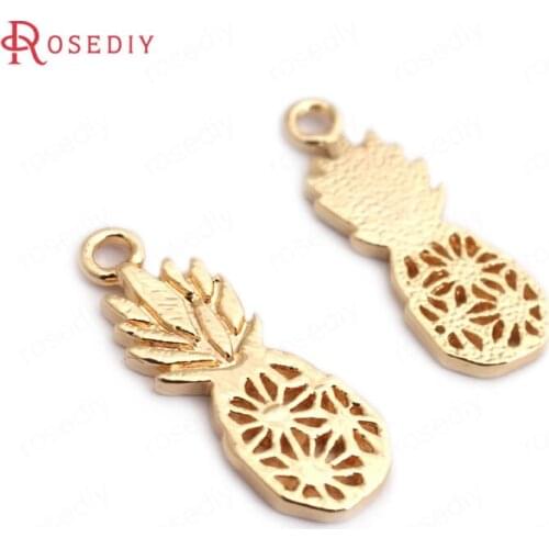 C019)10 pieces 18x6mm 24K Gold Color Brass Pineapple Charms Pendants High Quality Diy Jewelry Findings Accessories