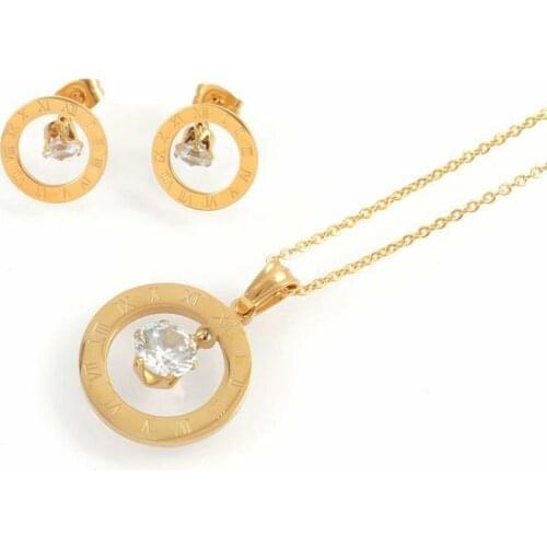 AAA Cubic Zirconia Gold Color Chain Pendant Necklace Round Hollow Out Roman Number Design Luxury Brand Jewelry for Women