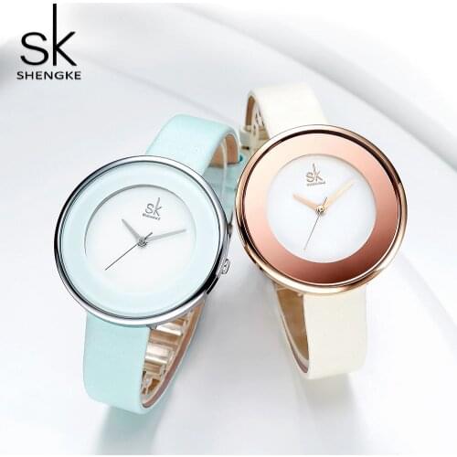 Shengke 0084 Ladies Luxury Brand Minimalist Dress Watch Leather Fashion Waterproof Quartz Women Bracelet Watch SK montre femme