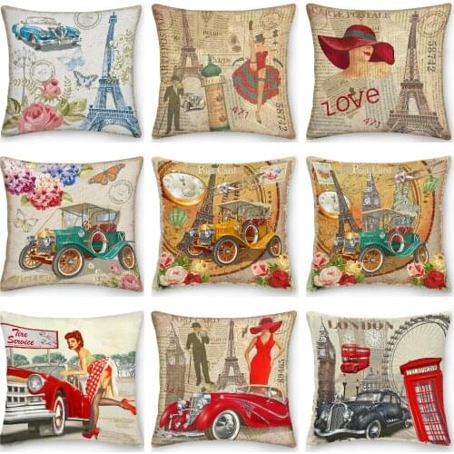 Eiffel Tower Print Pillowcase Decorative Sofa Cushion Case Bed Pillow Cover Home Decor Car Cushion Cover Car Pillow Case 45*45cm