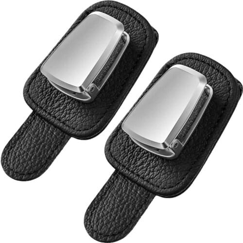 2 Pcs Car Glasses Holder Universal Car Visor Sunglasses Holder Clip Leather Eyeglasses Hanger And Ticket Card Clips