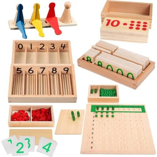 Kids Montessori Set Math Toy Learning Number Geometry Wooden Toy Fractional Counting Early Educational Spindle Box Teaching Aids