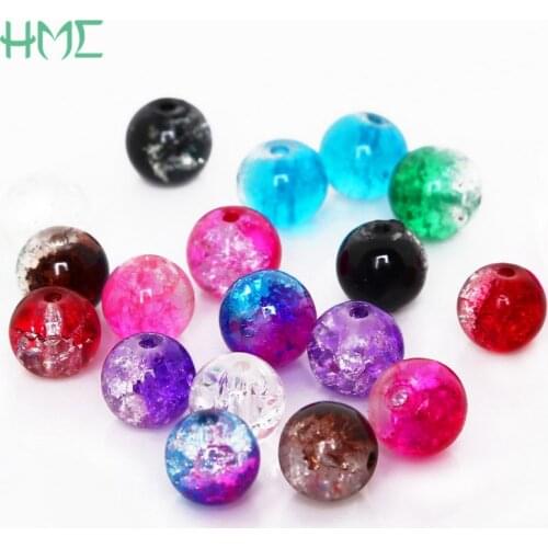 Diameters 8mm Hole 1mm 10 Colors 50pcs/str Two-Tone Color Crackle Glass Round Loose Spacer Beads for DIY Jewelry Findings Making