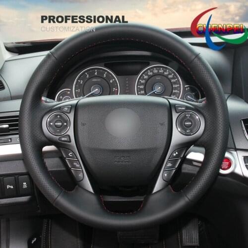 DIY Hand-Sewn Black Leather Steering Wheel Cover For Honda Accord 9th Pilot Ridgeline Crosstour Car Interior Accessories
