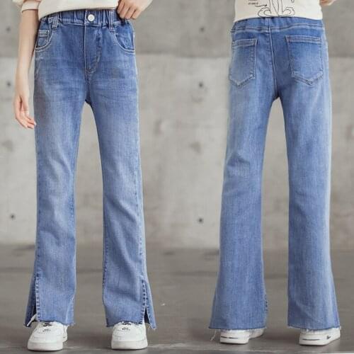 2021 Autumn Girls Jeans School Kids Flared Jeans Girls Clothes Elastic Waist Childrens Pants Student Outdoor Teenager Trousers
