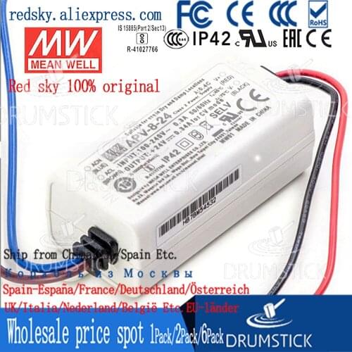 Nice MEAN WELL 2Pack APV-8-24 24V 0.34A meanwell APV-8 24V 8.16W Single Output LED Switching Power Supply
