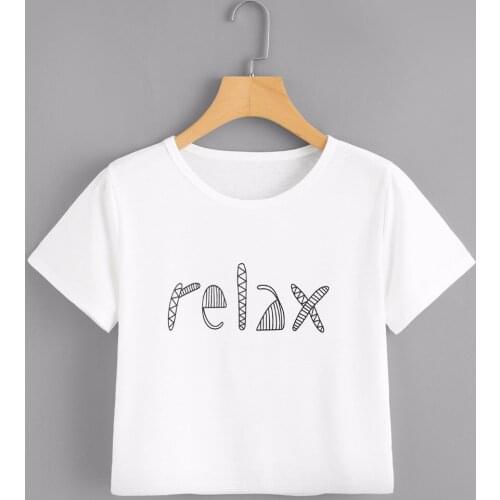 Graphic relax print t-shirt summer cotton sexy 90s women fashion tees white short crop tops slogan funny grunge tumblr t shirt