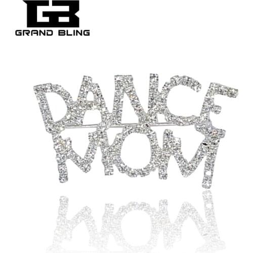 Grandbling Clear Blingbling Rhinestone Brooch Pin Jewelry "DANCE MOM" Word Lapel Pin Gift