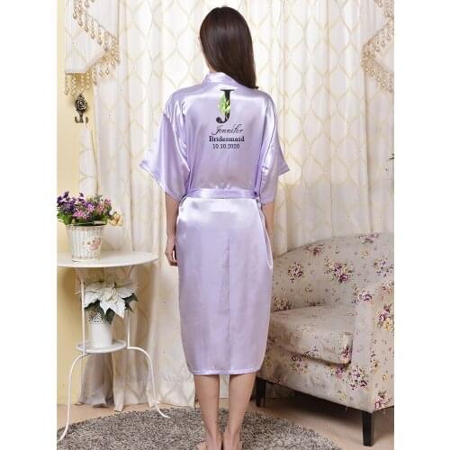Personalised Custom Letter printing Wedding Mid-Calf Bride Bridesmaid Robes Women Satin Silk Robe