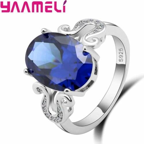 925 Sterling Silver Anillos Bague Femme Fashion Blue Crystal Wedding Engagement Rings For Women Bands Style Jewellery