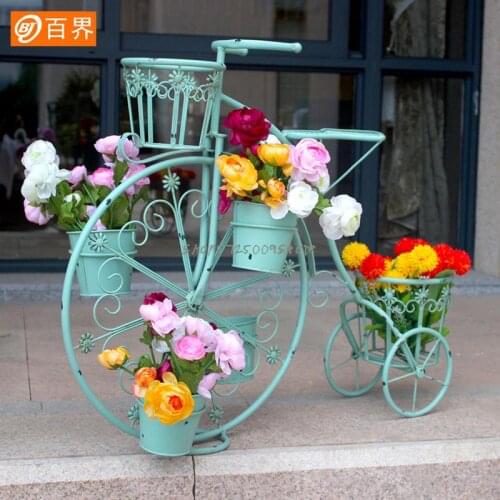 Creative European style bicycle flower stand wrought iron multi-layer balcony courtyard floor type flower shelf garden flower po