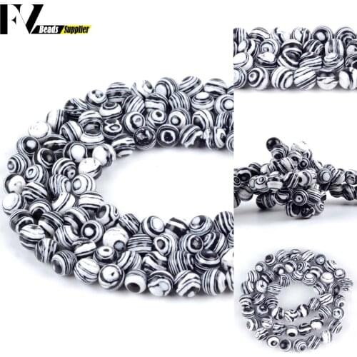 Wholesale 4-12mm Natural Black Stipe Stone Loose Spacer Round Beads For Jewelry Making DIY Bracelets Necklace Needlework 15"