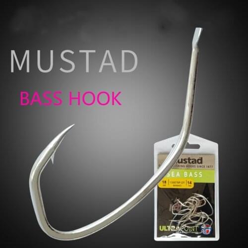 Mustad 13007 Striped Bass Hook with Live Shrimp Sea Crooked Barb Catfish Black Angeln Angle hook Deep Ocean Lure Jig