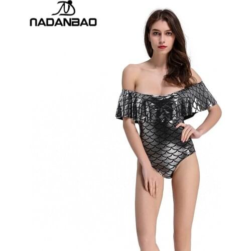 NADANBAO Sexy Lotus Leaf One Piece Swimsuit 3D Printed Mermaid Swimsuit Women Bathing Suit Plus Size Swimwear