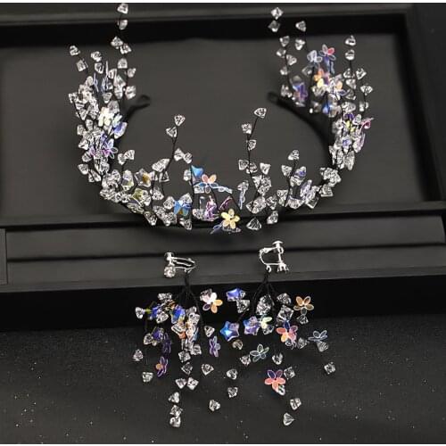 Trendy Stars Crystal Headbands Hairband Wedding Tiara And Crowns With Earrings Sets Black Wire Hairbands Bridal Hair Accessories