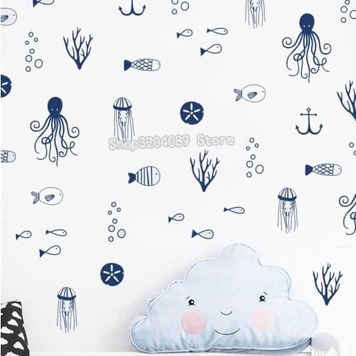 Sea Life Wall Decals Nautical Wallpaper Home Decor For Kids Room Bedroom Nursery Ocean Decals Vinyl Removable Art Murals JW314