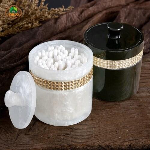 MSJO Organizer Box Storage Makeup Cotton Swab Acc for Women Desk Bathroom Resin Luxury Crystal Deco Cosmetices Organizador Box