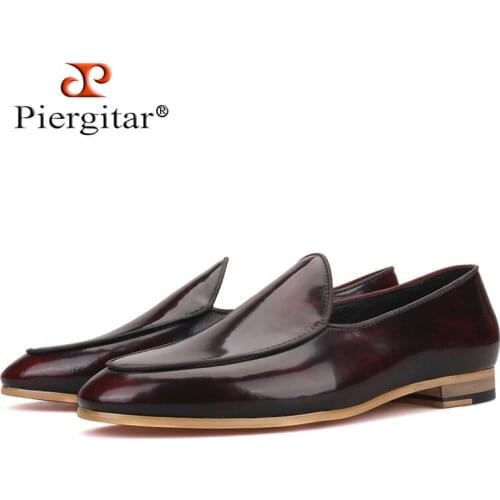 Piergitar 2019 New arrival Brown colors calfskin Men shoes Party and Wedding men dress shoes Handmade men loafers red bottom