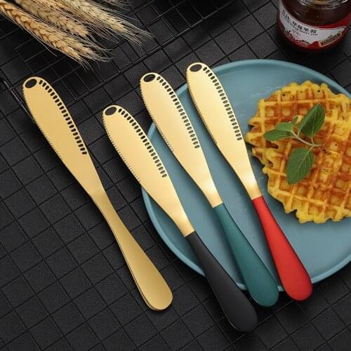 Butter Knife Stainless Steel Multifunction Cheese Bread Steak Knive With Hole Serrated Gold Knife Home Dinnerware Set Tools