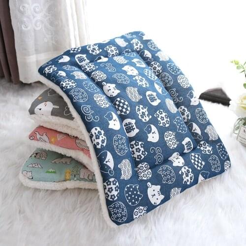 Autumn Winter Plus Velvet Pet Mat Breathable Printing Linen All Seasons Used For Small Medium Dogs Cat Cushion Keep Warm Blanket