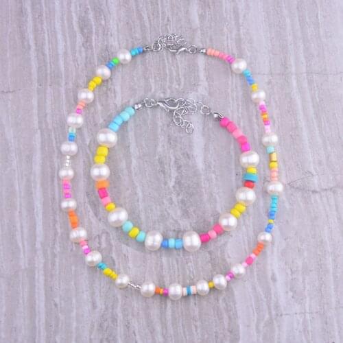 Wedding Party Fine Jewel brand women rainbow beads colourful bohemian boho natural baroque real freshwater pearl choker necklace