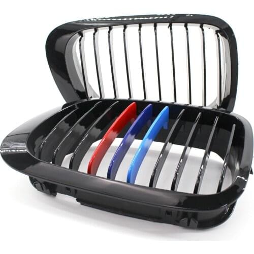 A Pair Car Styling Front Bumper Kidney Grill Grills 1 Slat Racing Grills For BMW 3 Series E46 2/4 Door 1998-2001 Gloss Black