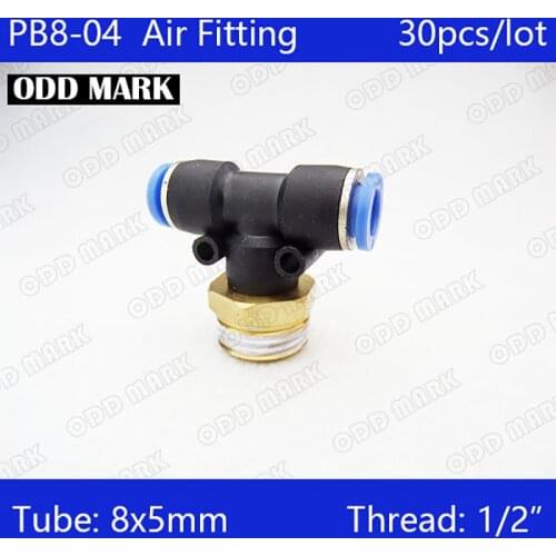 PB8-04 Free shipping HIGH QUALITY 30Pcs Pneumatic 1/2" Male Thread 8mm Push In Quick Fittings T Connectors
