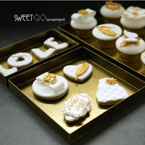 SWEETGO Vintage gold tray metal iron rectangle plate 30820cm for tea ceremony accessory display plate for party decoration