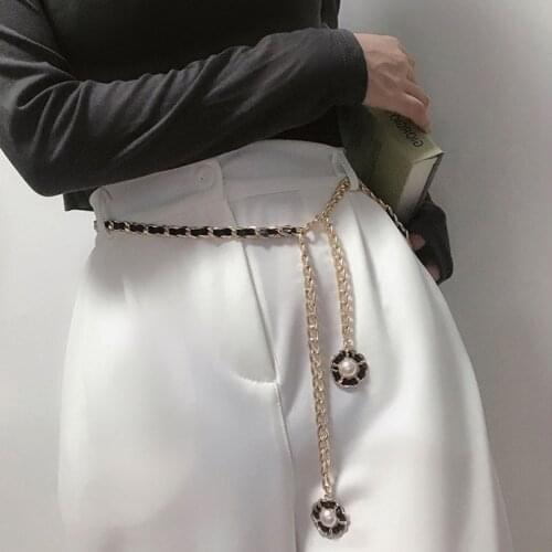Fashion Belts Pearl Ladies Waist Chain Small Bowknot Flower Buckle Thin Belt All-Match Ladies Dress Apparel Waist Waistband
