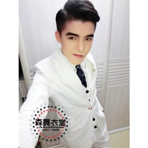 S-5xl ! Men Fashion Slim Nightclub Dj White Suit Three Suits Plus Size Singer Costumes Stage Clothing Formal Dress