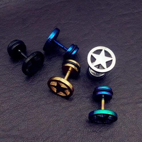 2Pcs 4Colors Surgical Steel gold Fake Cheater star Ear Plugs Gauge Earrings Body Jewelry Pierceing