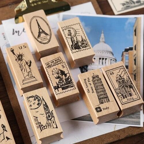 XINAHER 2pcs/set Vintage World travel stamp DIY wooden rubber stamps for scrapbooking stationery scrapbooking standard stamp