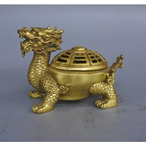 Special Offer # HOME OFFICE TOP decoration ART Business talisman Mascot lucky Gold dragon turtle brass FENG SHUI Ashtray Statue