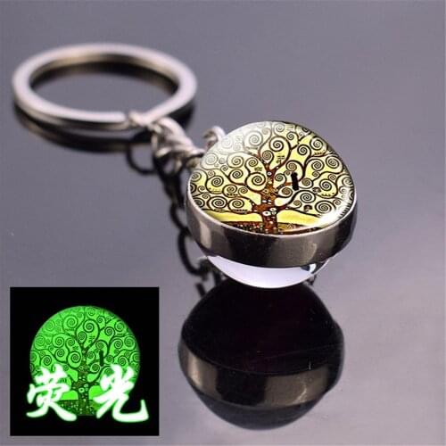 Glowing Tree of Life Glass Ball Keychain Luminous Glass Ball Pendant Art Car Key Rings Life Tree Jewelry Fashion Birthday Gift
