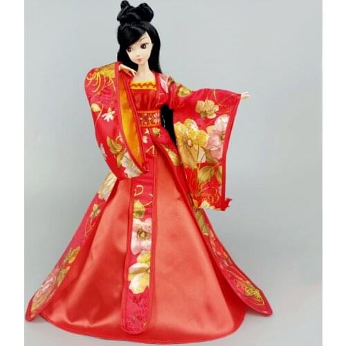 Traditional Red Cosplay Dress For Barbie Dolls 1/6 Chinese Ancient Beauty Costume Clothes Party Evening Dress Accessories Toys