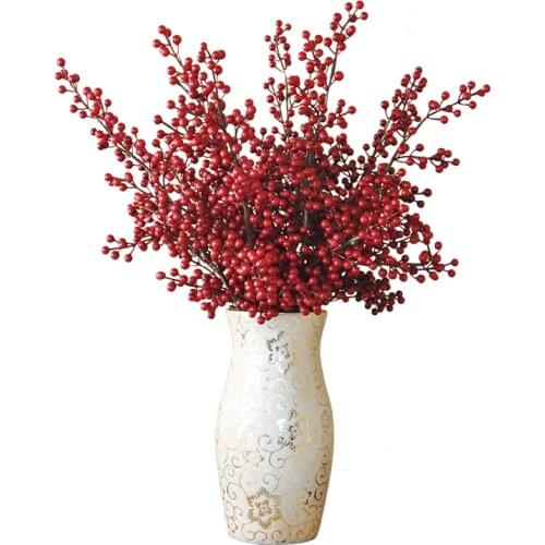 2pcs/lot Wholesale high quality artificial red foam wild berry branch for Christmas and home decoration