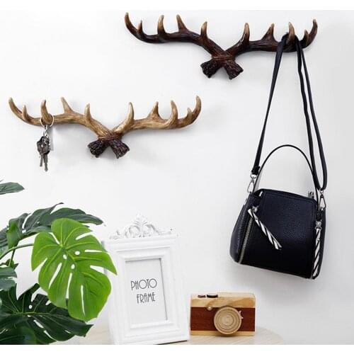 Vintage Antlers Wall Hanging Hooks Bag Clothes Sundries Hanger Storage Rack