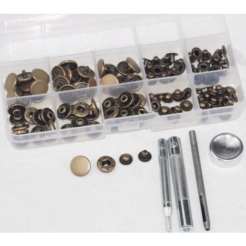 High quality 15MM leather stud buttons for clothes 30 pieces boxed bronze snap button with repair tool set