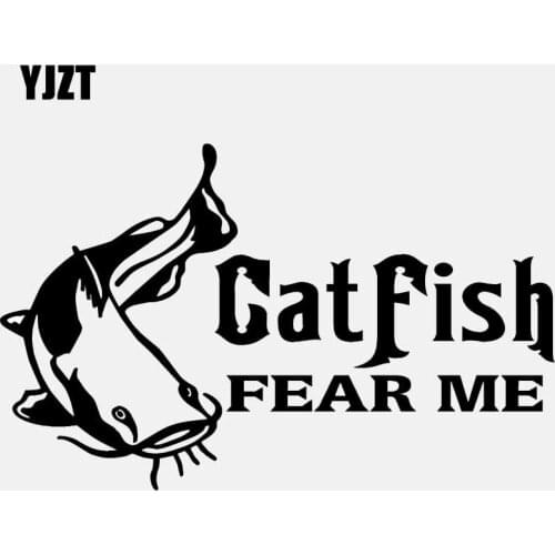 YJZT 16CM*9.9CM Catfish Fear Me Vinyl Decal Window Car Sticker Cat Fish Fishing Sticker Black/Silver C24-0408